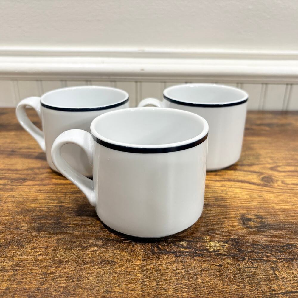 Dansk Bistro Set of 3 Mugs Christianshavn Blue Stripe Flat Cup Portugal Coffee